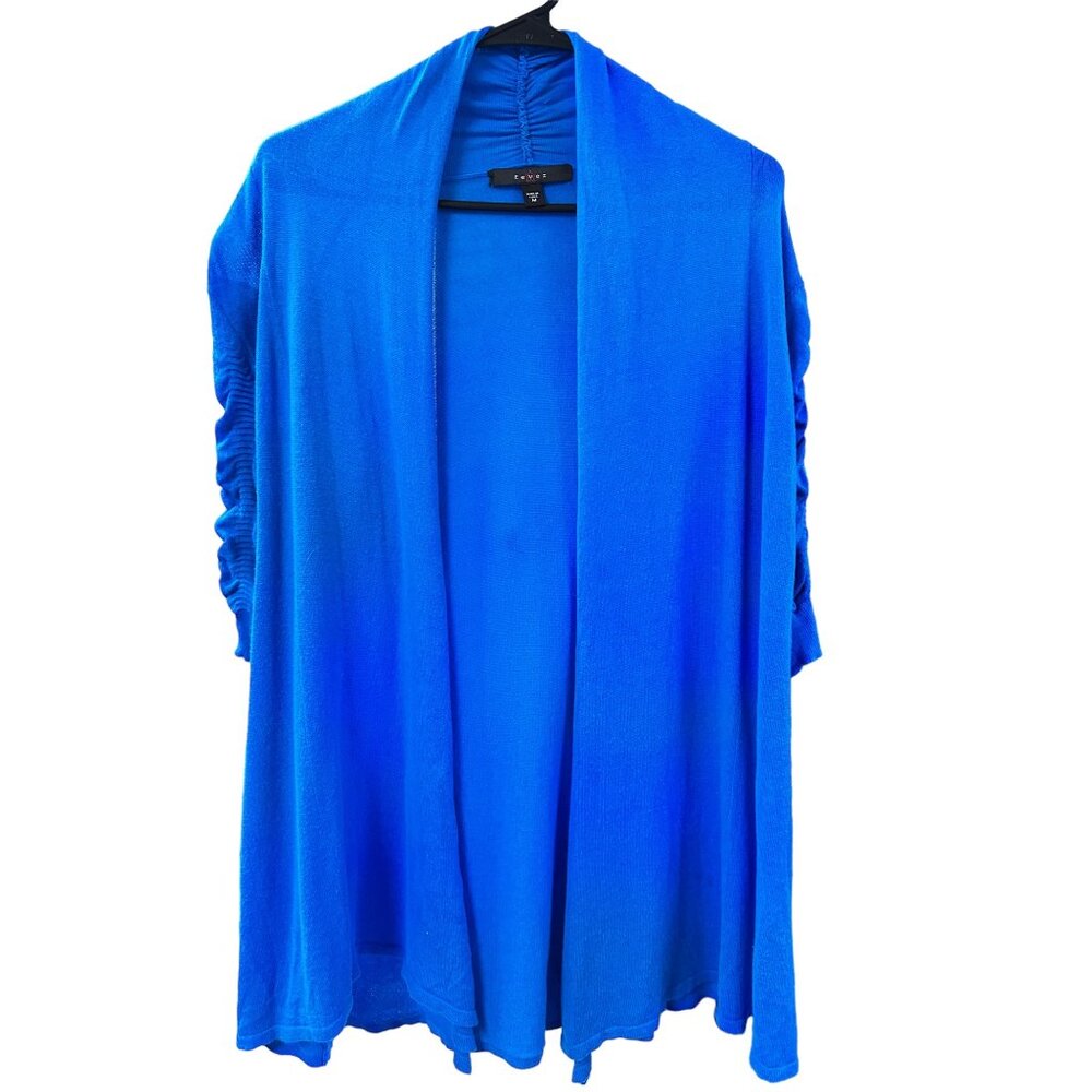 🍒 2/$20 🍒 Cobalt Blue Mid-Length Ruched Sleeve Open Front Long Cardigan sz M
